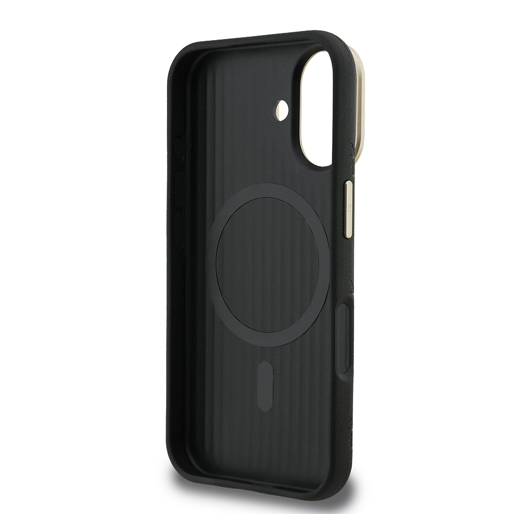 Apple iPhone 16 Kılıf Guess Orjinal Lisanslı M-safe Şarj Özellikli Sıcak Baskılı Yazı Logolu Kamera Standlı PU Deri Peony Kapak