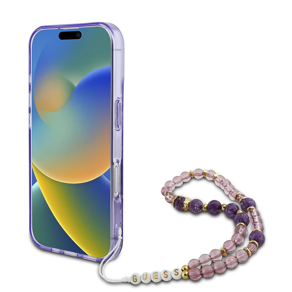 Apple iPhone 16 Kılıf Guess Orjinal Lisanslı M-safe Şarj Özellikli IML Baskılı Çiçek İnci Bileklikli Kapak