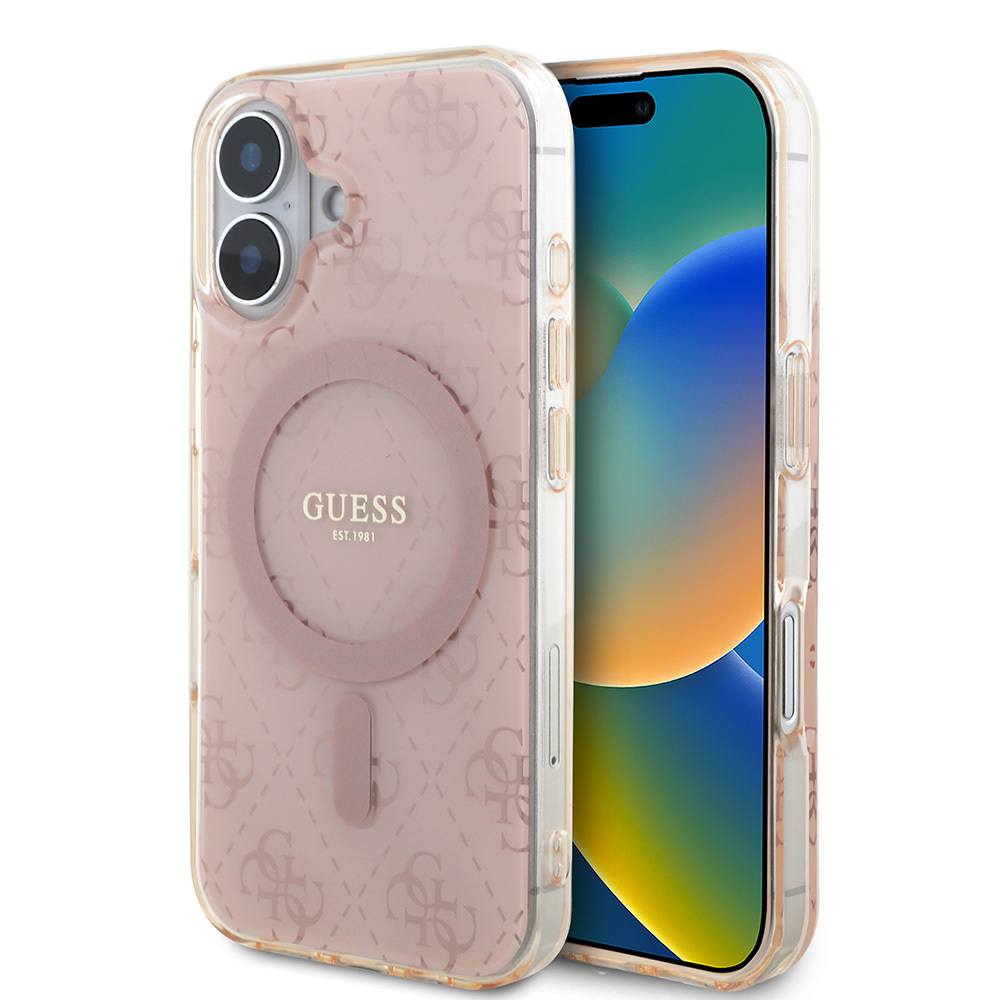 Apple iPhone 16 Kılıf Guess Orjinal Lisanslı M-safe Şarj Özellikli IML Baskılı Klasik Logolu 4G Desenli Kapak