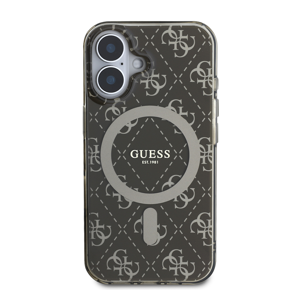Apple iPhone 16 Kılıf Guess Orjinal Lisanslı M-safe Şarj Özellikli IML Baskılı Klasik Logolu 4G Desenli Kapak