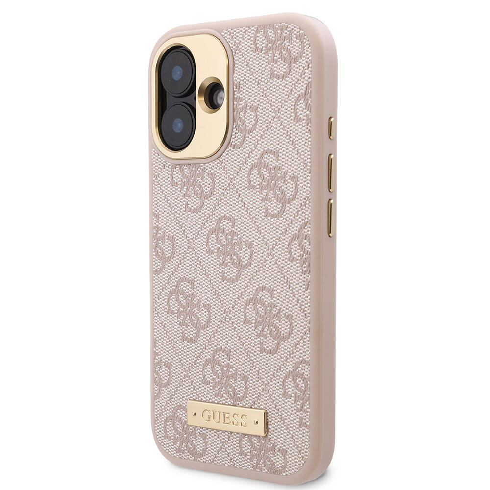 Apple iPhone 16 Kılıf Guess Orjinal Lisanslı M-safe Şarj Özellikli PU 4G Desenli Metal Plaka Klasik Logolu Kapak - Görsel 2