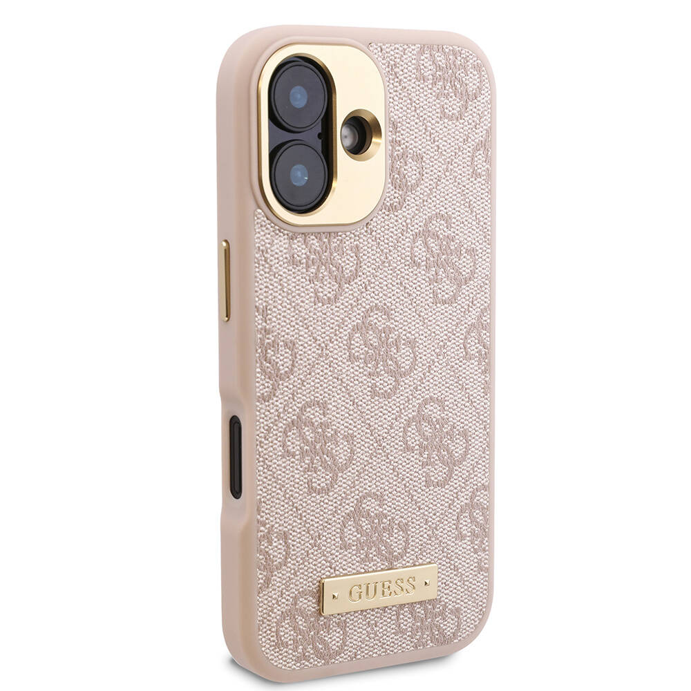 Apple iPhone 16 Kılıf Guess Orjinal Lisanslı M-safe Şarj Özellikli PU 4G Desenli Metal Plaka Klasik Logolu Kapak - Görsel 4