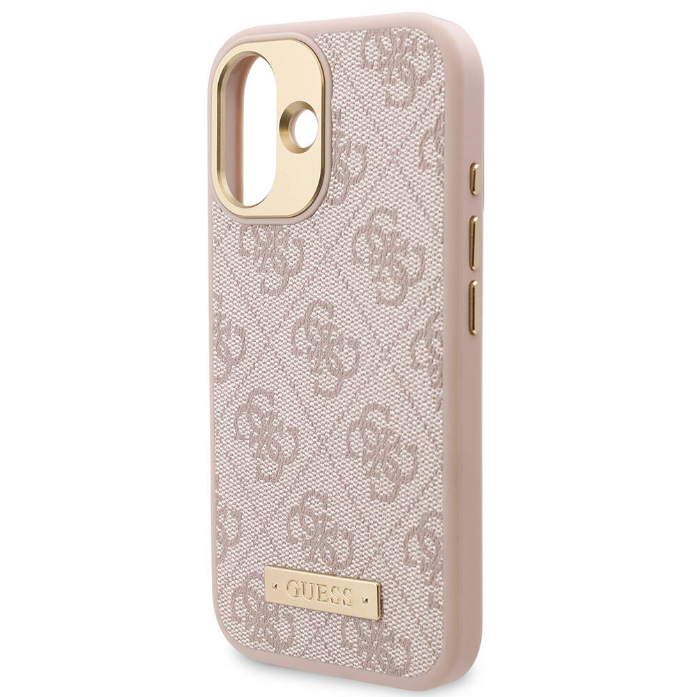 Apple iPhone 16 Kılıf Guess Orjinal Lisanslı M-safe Şarj Özellikli PU 4G Desenli Metal Plaka Klasik Logolu Kapak - Görsel 6