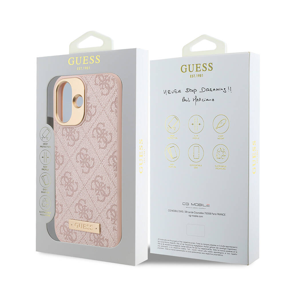 Apple iPhone 16 Kılıf Guess Orjinal Lisanslı M-safe Şarj Özellikli PU 4G Desenli Metal Plaka Klasik Logolu Kapak - Görsel 8
