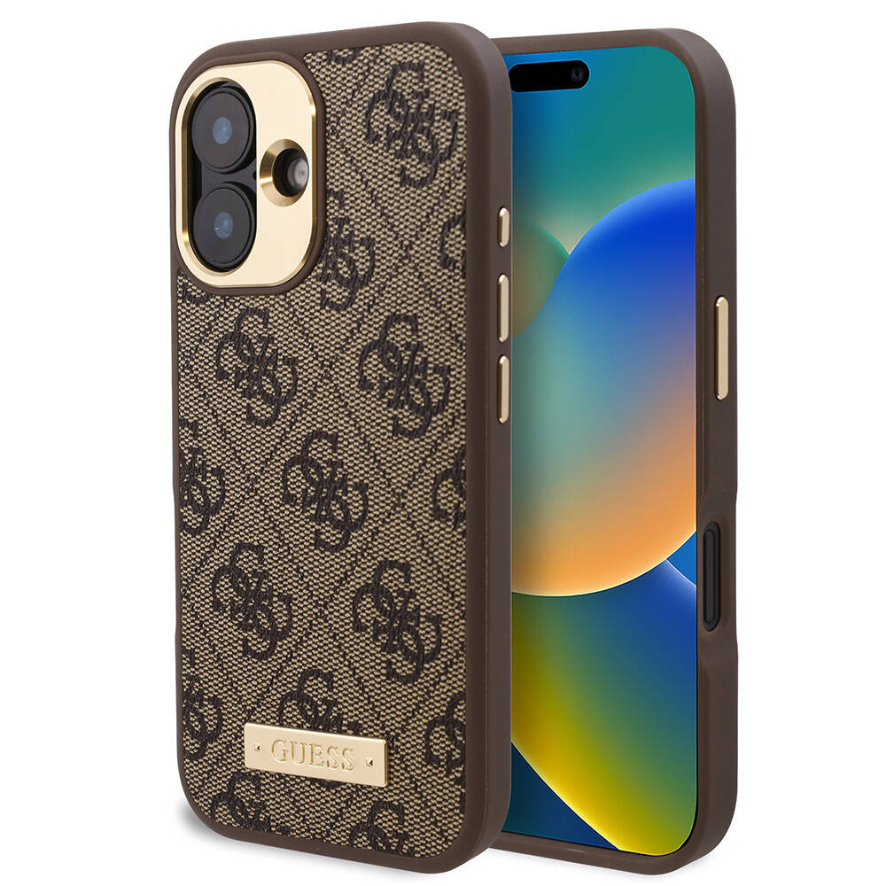 Apple iPhone 16 Kılıf Guess Orjinal Lisanslı M-safe Şarj Özellikli PU 4G Desenli Metal Plaka Klasik Logolu Kapak - Görsel 9