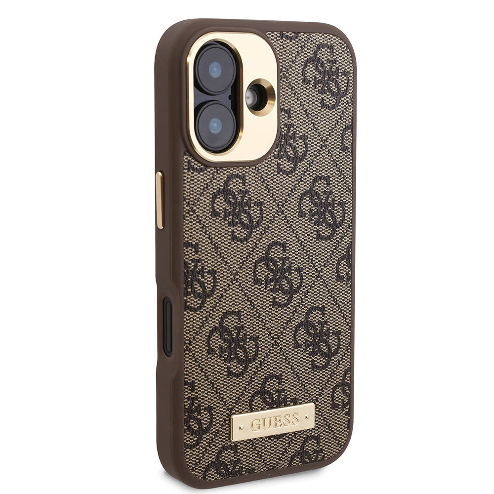 Apple iPhone 16 Kılıf Guess Orjinal Lisanslı M-safe Şarj Özellikli PU 4G Desenli Metal Plaka Klasik Logolu Kapak - Görsel 12