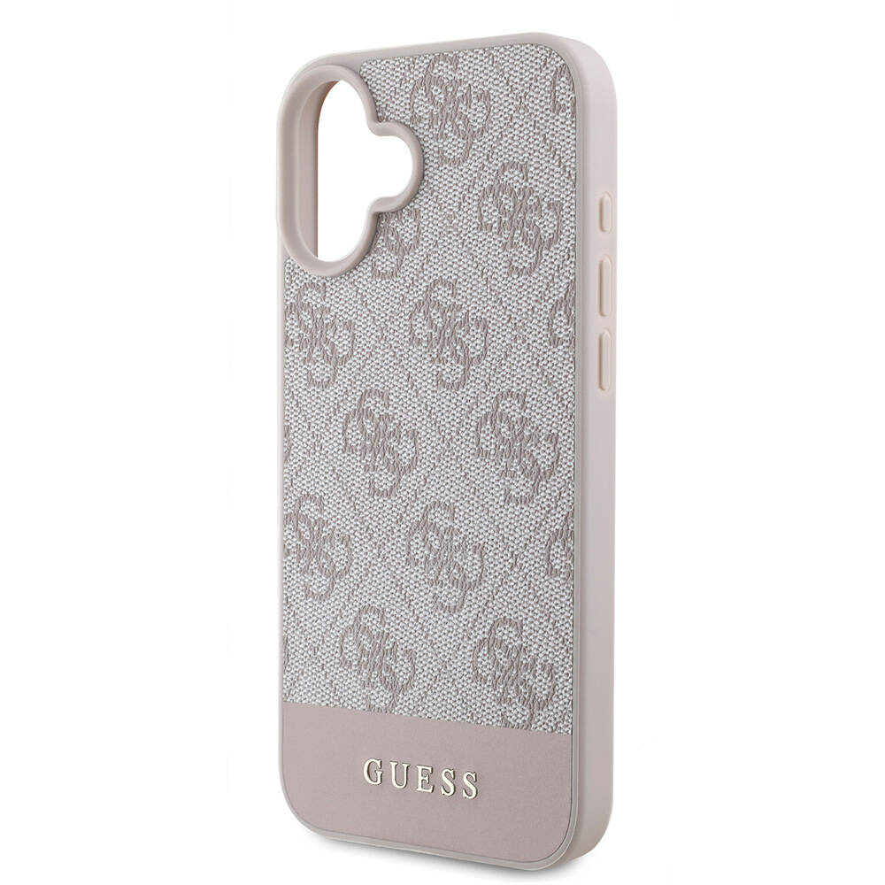 Apple iPhone 16 Kılıf Guess Orjinal Lisanslı M-safe Şarj Özellikli PU Deri Şerit Logo Dizaynlı Kapak