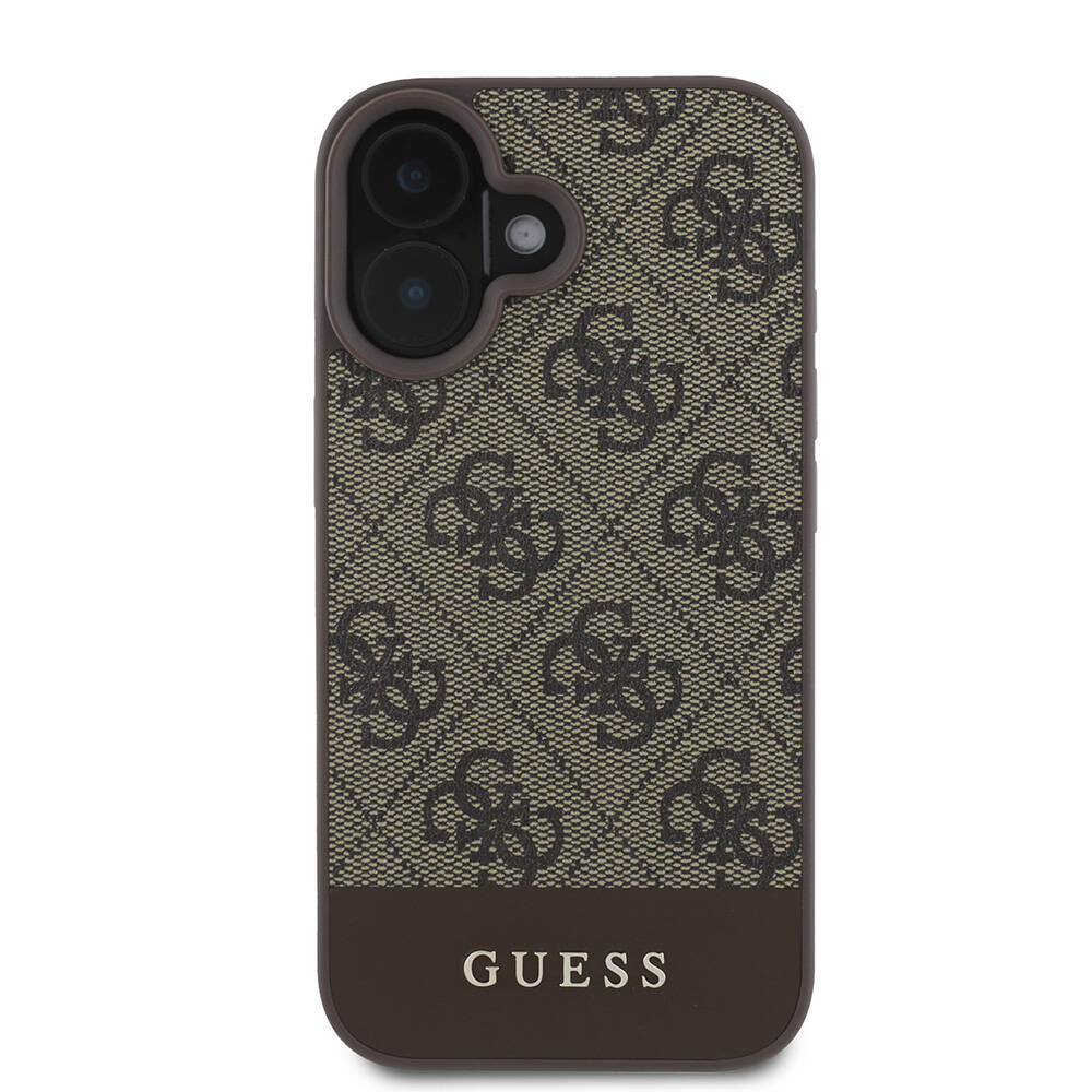 Apple iPhone 16 Kılıf Guess Orjinal Lisanslı M-safe Şarj Özellikli PU Deri Şerit Logo Dizaynlı Kapak