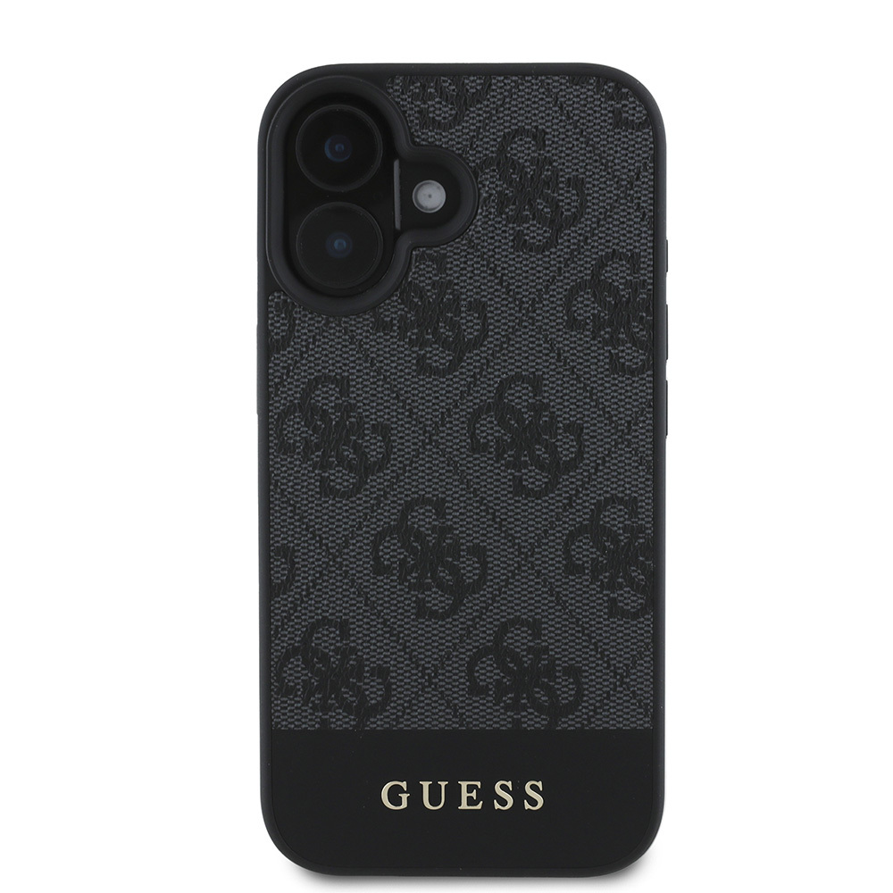 Apple iPhone 16 Kılıf Guess Orjinal Lisanslı M-safe Şarj Özellikli PU Deri Şerit Logo Dizaynlı Kapak