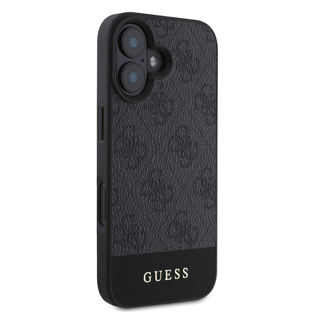 Apple iPhone 16 Kılıf Guess Orjinal Lisanslı M-safe Şarj Özellikli PU Deri Şerit Logo Dizaynlı Kapak