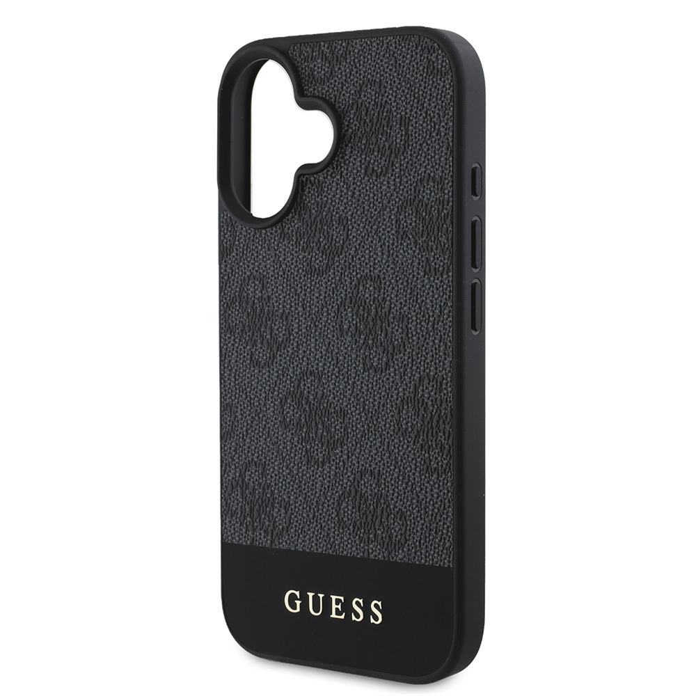 Apple iPhone 16 Kılıf Guess Orjinal Lisanslı M-safe Şarj Özellikli PU Deri Şerit Logo Dizaynlı Kapak