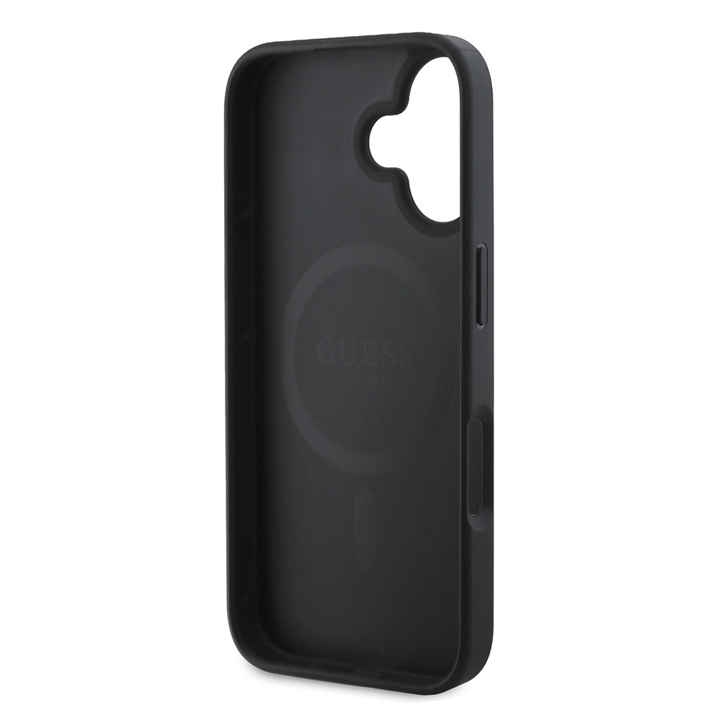Apple iPhone 16 Kılıf Guess Orjinal Lisanslı M-safe Şarj Özellikli PU Deri Şerit Logo Dizaynlı Kapak