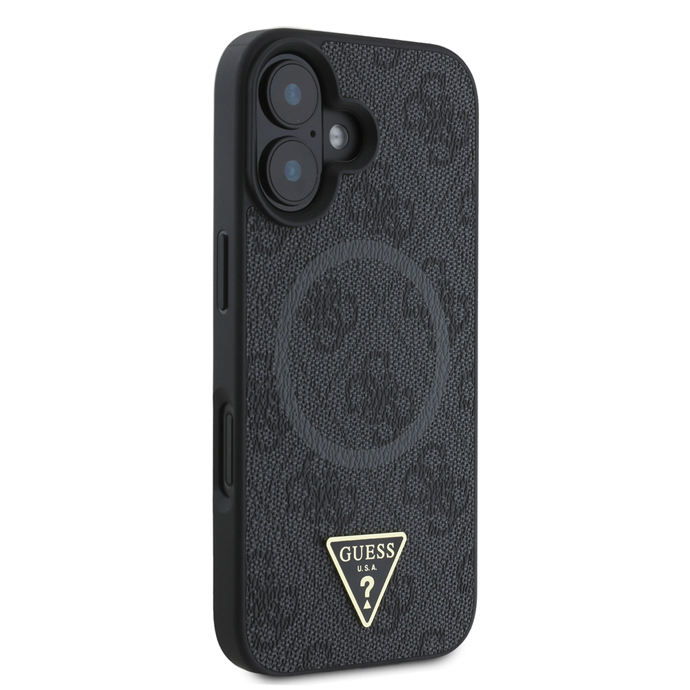 Apple iPhone 16 Kılıf Guess Orjinal Lisanslı M-safe Şarj Özellikli PU Üçgen Logo 4G Desenli Kapak