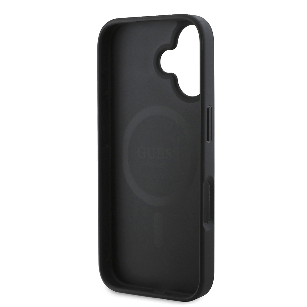 Apple iPhone 16 Kılıf Guess Orjinal Lisanslı M-safe Şarj Özellikli PU Üçgen Logo 4G Desenli Kapak