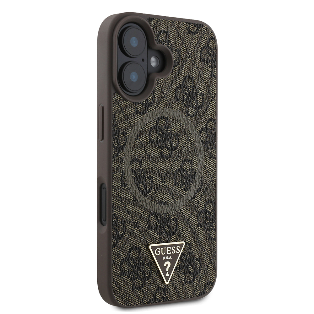 Apple iPhone 16 Kılıf Guess Orjinal Lisanslı M-safe Şarj Özellikli PU Üçgen Logo 4G Desenli Kapak