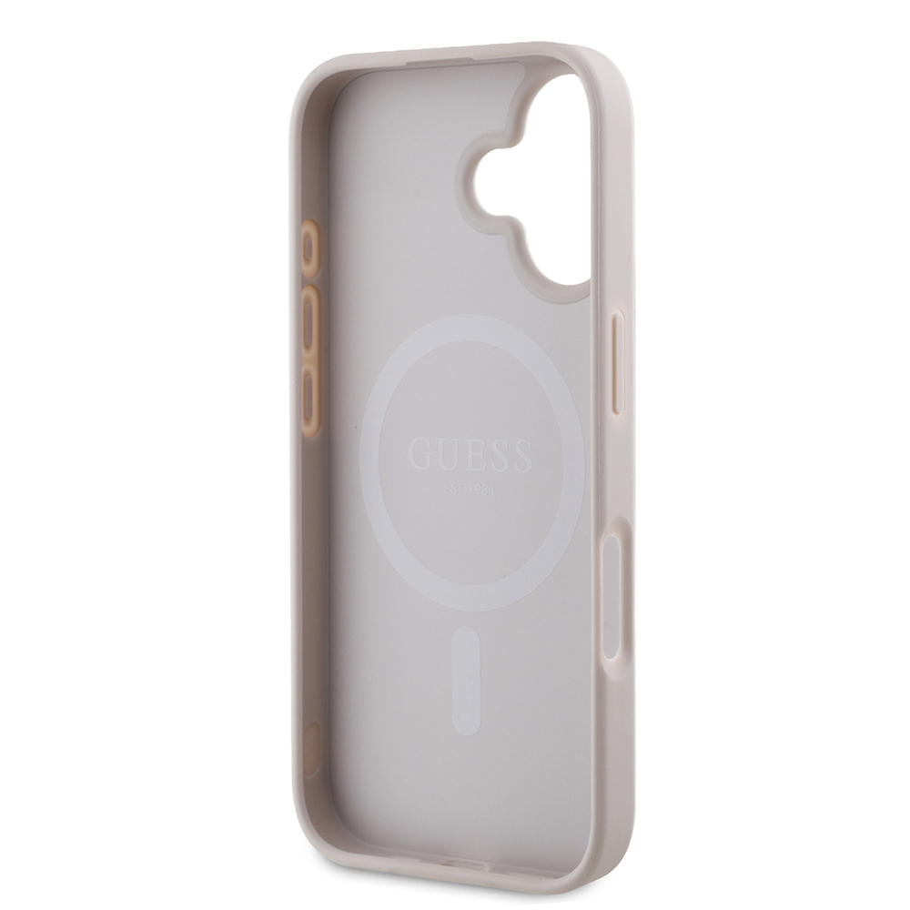 Apple iPhone 16 Kılıf Guess Orjinal Lisanslı M-safe Şarj Özellikli PU Üçgen Logo 4G Desenli Kapak