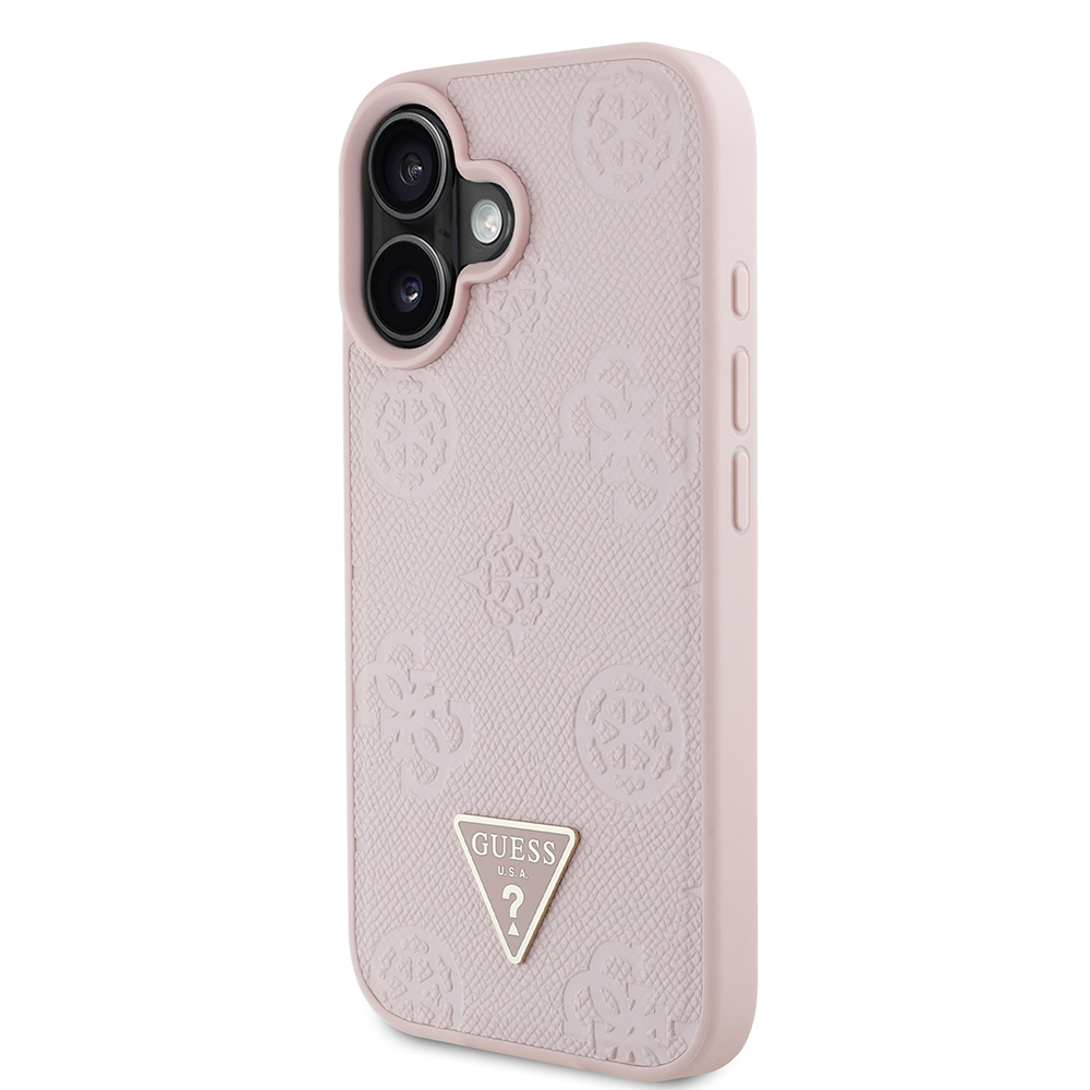 Apple iPhone 16 Kılıf Guess Orjinal Lisanslı M-safe Şarj Özellikli Sıcak Baskılı Üçgen Logolu PU Deri Peony Kapak