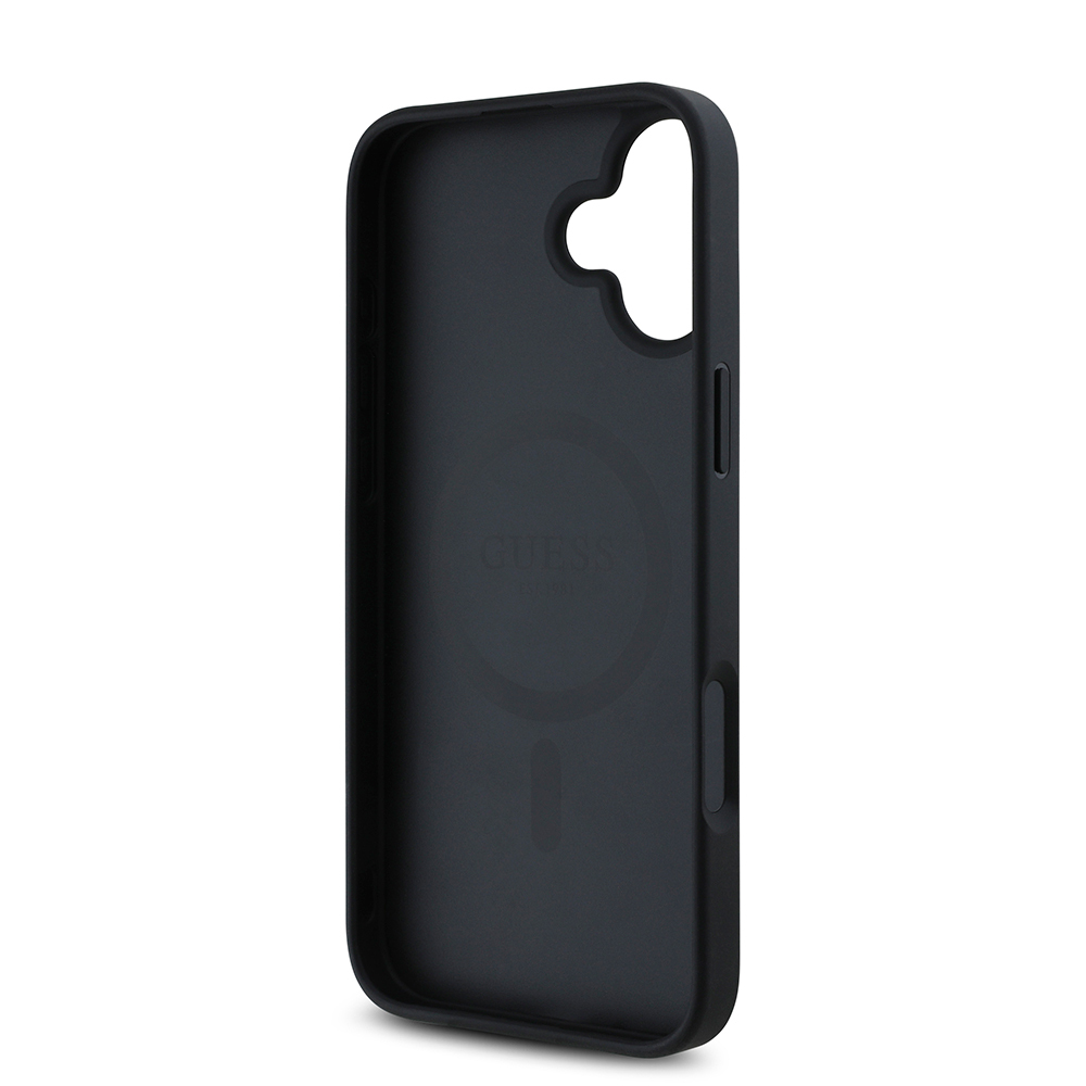 Apple iPhone 16 Kılıf Guess Orjinal Lisanslı M-safe Şarj Özellikli Sıcak Baskılı Üçgen Logolu PU Deri Peony Kapak