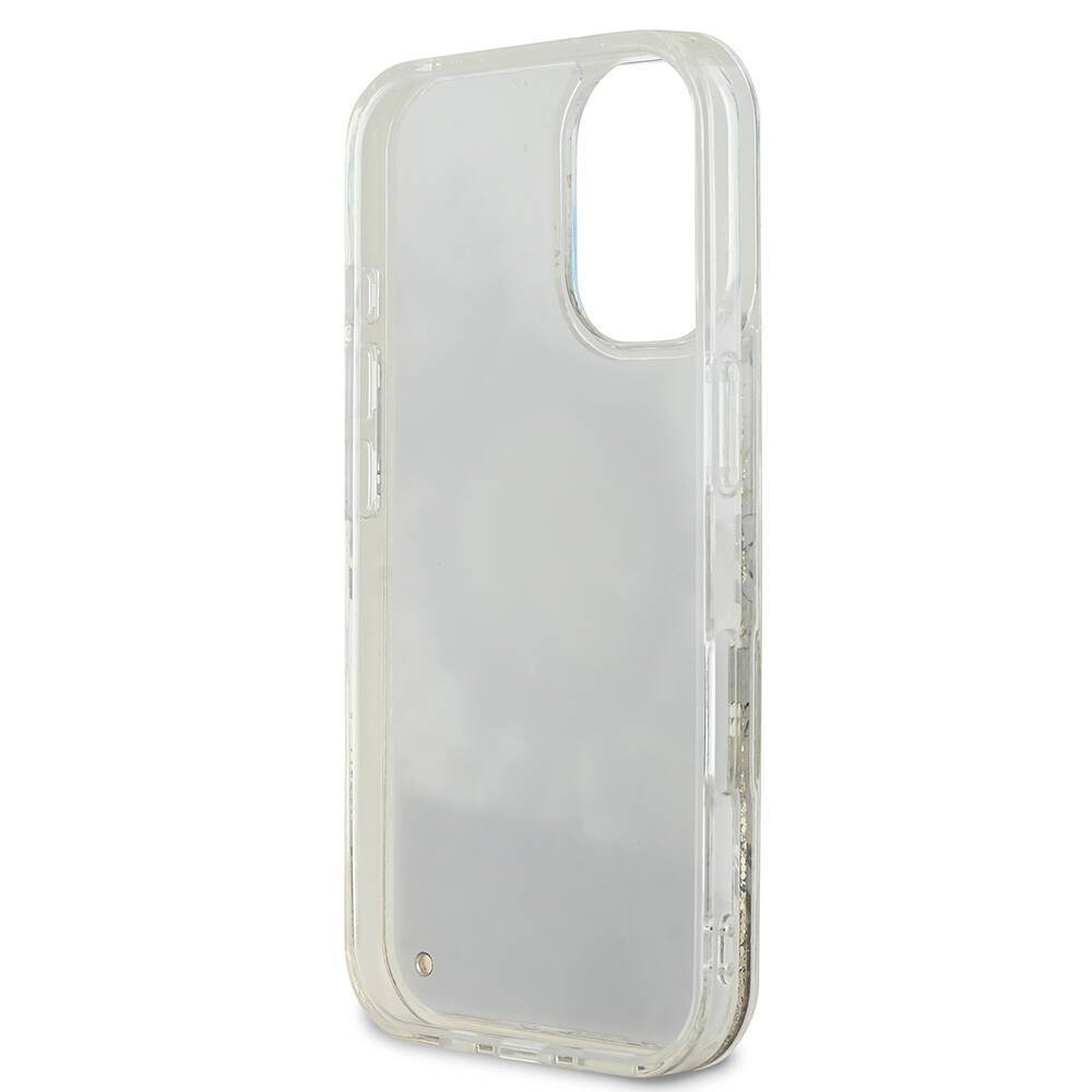Apple iPhone 16 Kılıf Guess Orjinal Lisanslı M-safe Şarj Özellikli Sıvılı Simli Çiçek Desenli Kapak