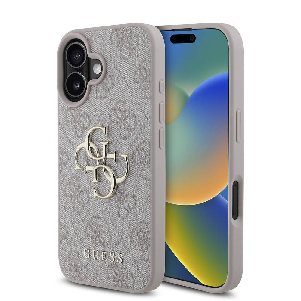 Apple iPhone 16 Kılıf Guess Orjinal Lisanslı PU Deri 4G Desenli Metal Büyük 4G ve Yazı Logolu Kapak