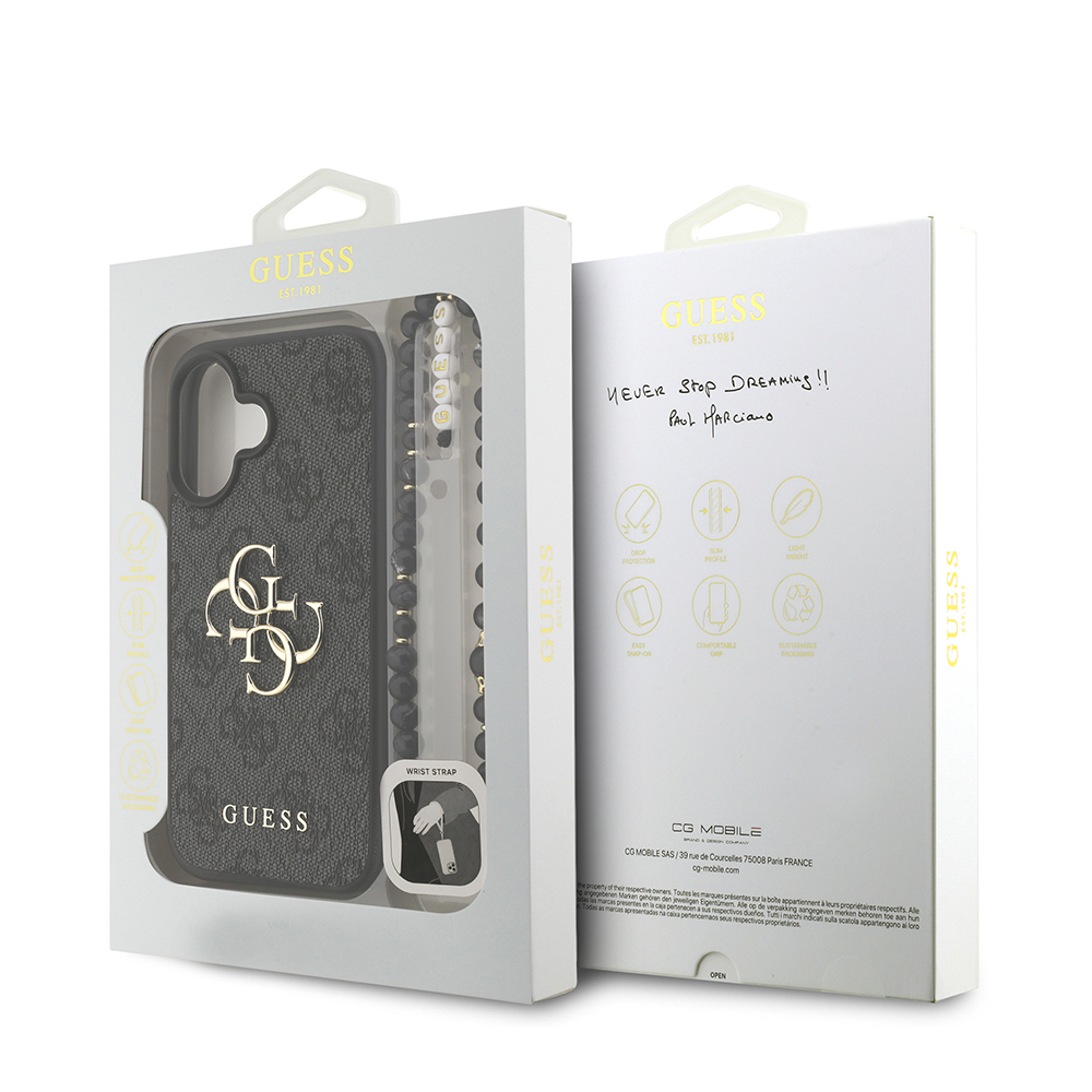 Apple iPhone 16 Kılıf Guess Orjinal Lisanslı PU Deri Bilek Askı İpli Metal Büyük 4G ve Yazı Logolu Kapak - Görsel 8