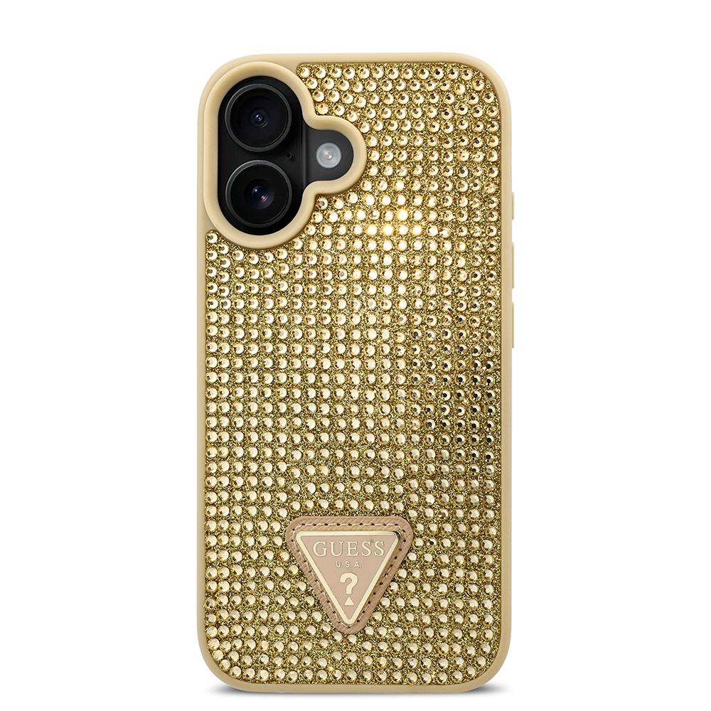 Apple iPhone 16 Kılıf Guess Orjinal Lisanslı Taşlı Arka Yüzey Üçgen Logolu Kapak