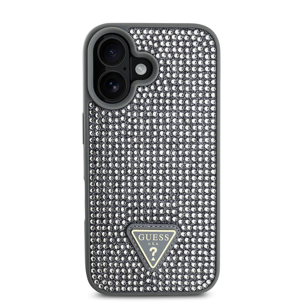 Apple iPhone 16 Kılıf Guess Orjinal Lisanslı Taşlı Arka Yüzey Üçgen Logolu Kapak