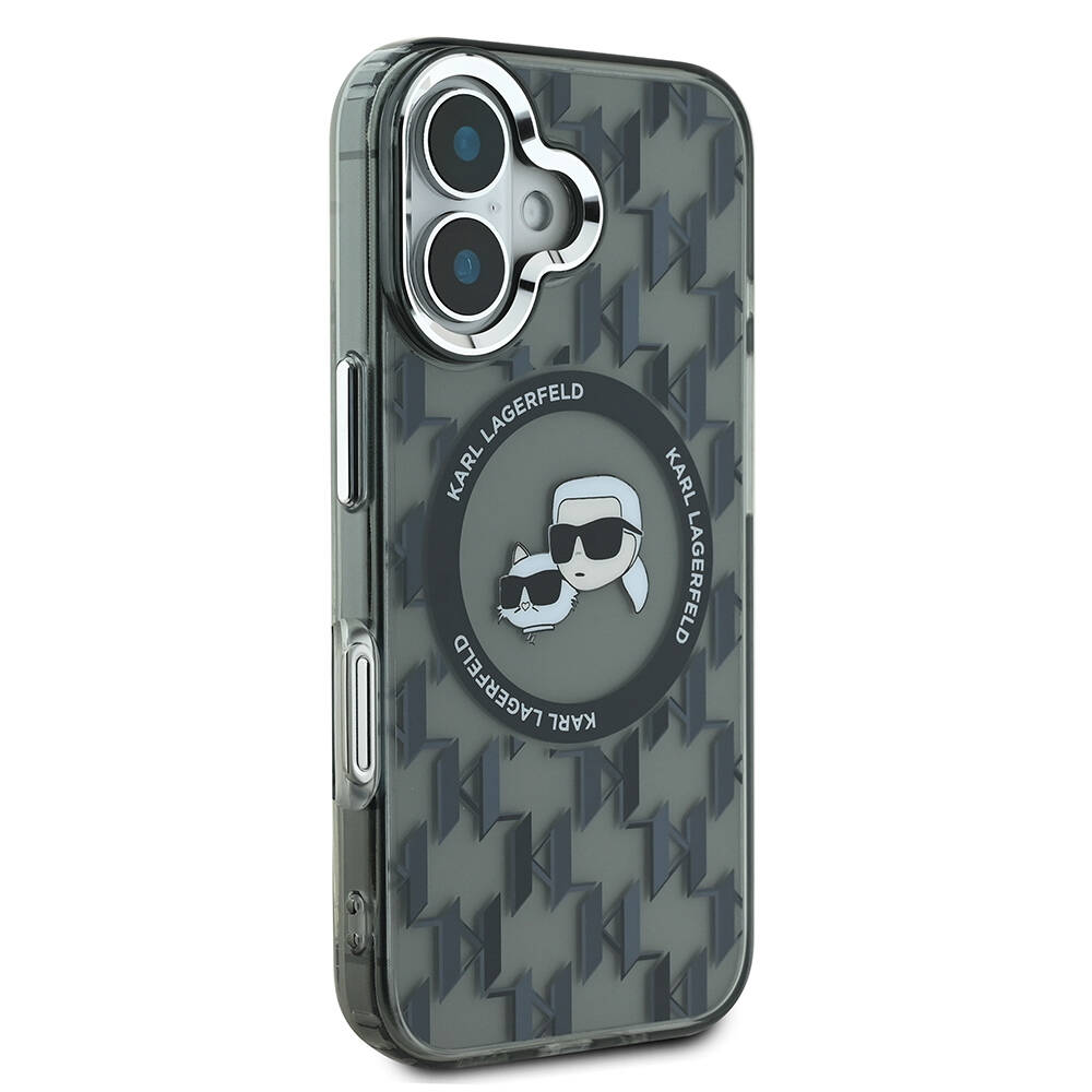 Apple iPhone 16 Kılıf Karl Lagerfeld Orjinal Lisanslı M-safe Şarj Özellikli IML Baskılı Metal Monogram KC Heads Kapak