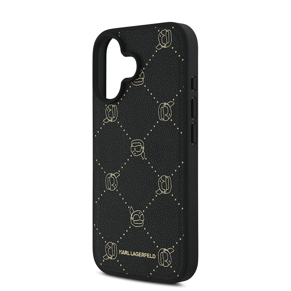 Apple iPhone 16 Kılıf Karl Lagerfeld Orjinal Lisanslı M-safe Şarj Özellikli PU Deri Karl Heads Desenli Klasik Logolu Kapak