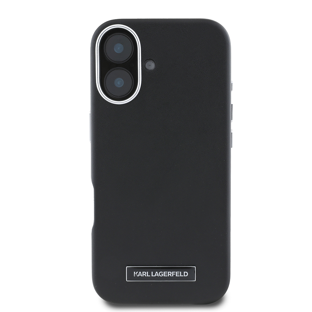 Apple iPhone 16 Kılıf Karl Lagerfeld Orjinal Lisanslı M-safe Şarj Özellikli Metal Kamera ve Buton Tasarımlı Plaka Logolu PU Deri Kapak