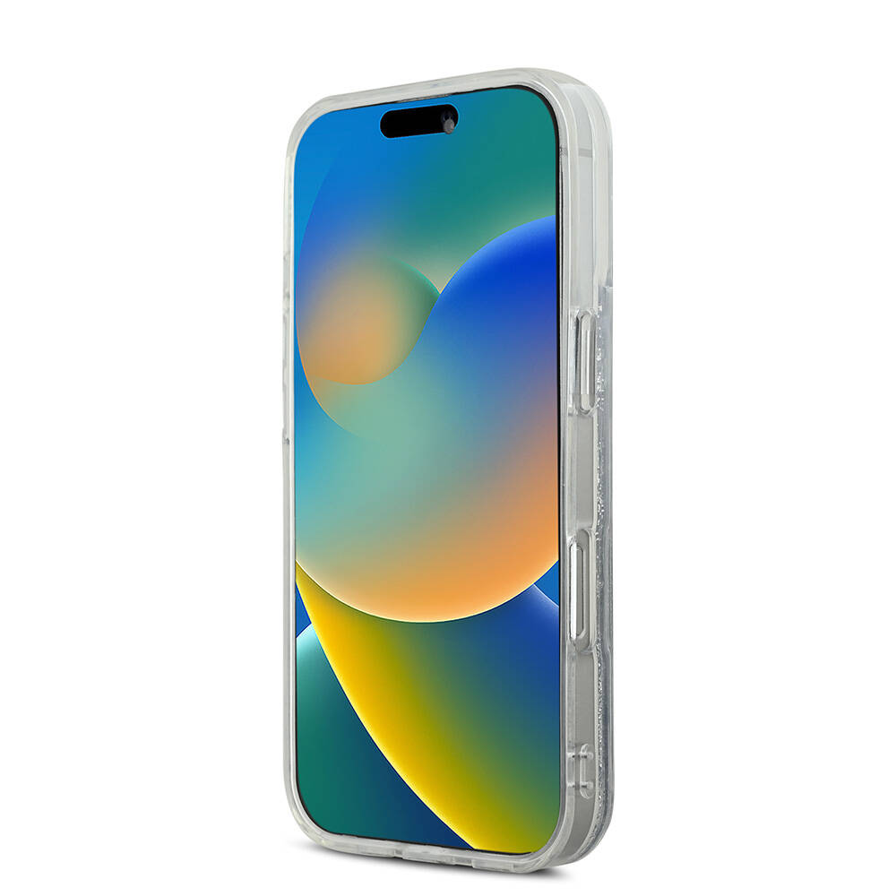 Apple iPhone 16 Kılıf Karl Lagerfeld Orjinal Lisanslı M-safe Şarj Özellikli Sıvılı Simli K&C Heads Kapak