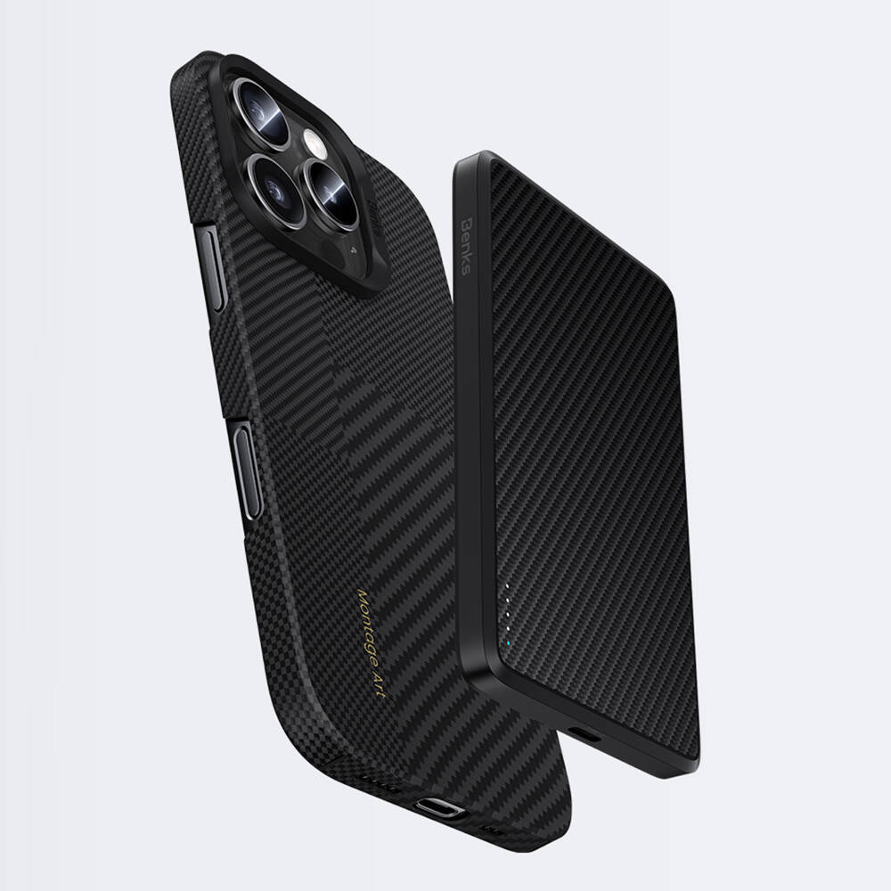 Apple iPhone 16 Kılıf M-safe Şarj Özellikli Karbon Fiber Benks Montage ArmorAir Kevlar Kapak