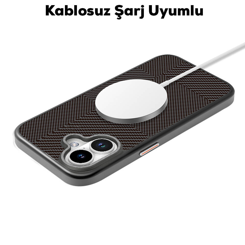 Apple iPhone 16 Kılıf M-safe Şarj Özellikli Karbon Fiber Desenli Mutural Montage Kapak - Görsel 5