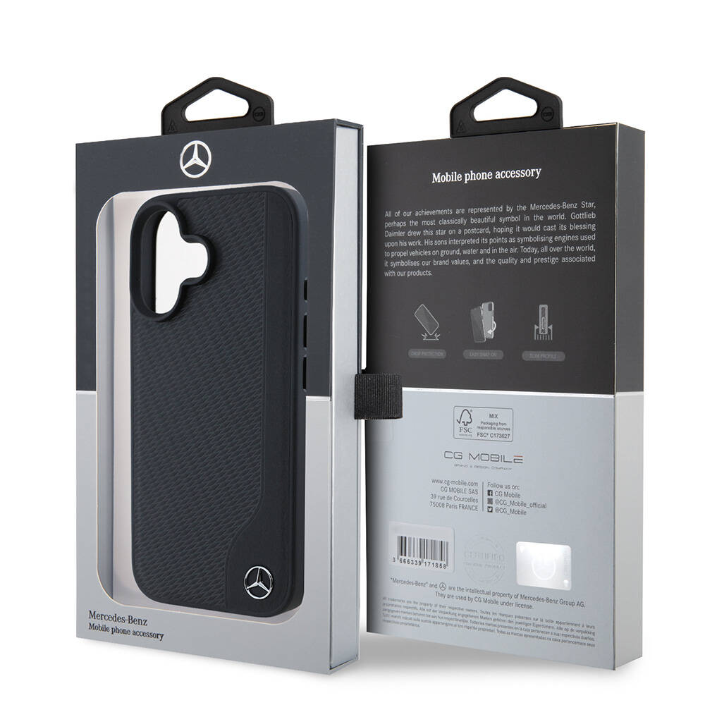 Apple iPhone 16 Kılıf Mercedes Benz Orjinal Lisanslı M-safe Şarj Özellikli 3D Metal Logolu Wood Imitation Deri Kapak