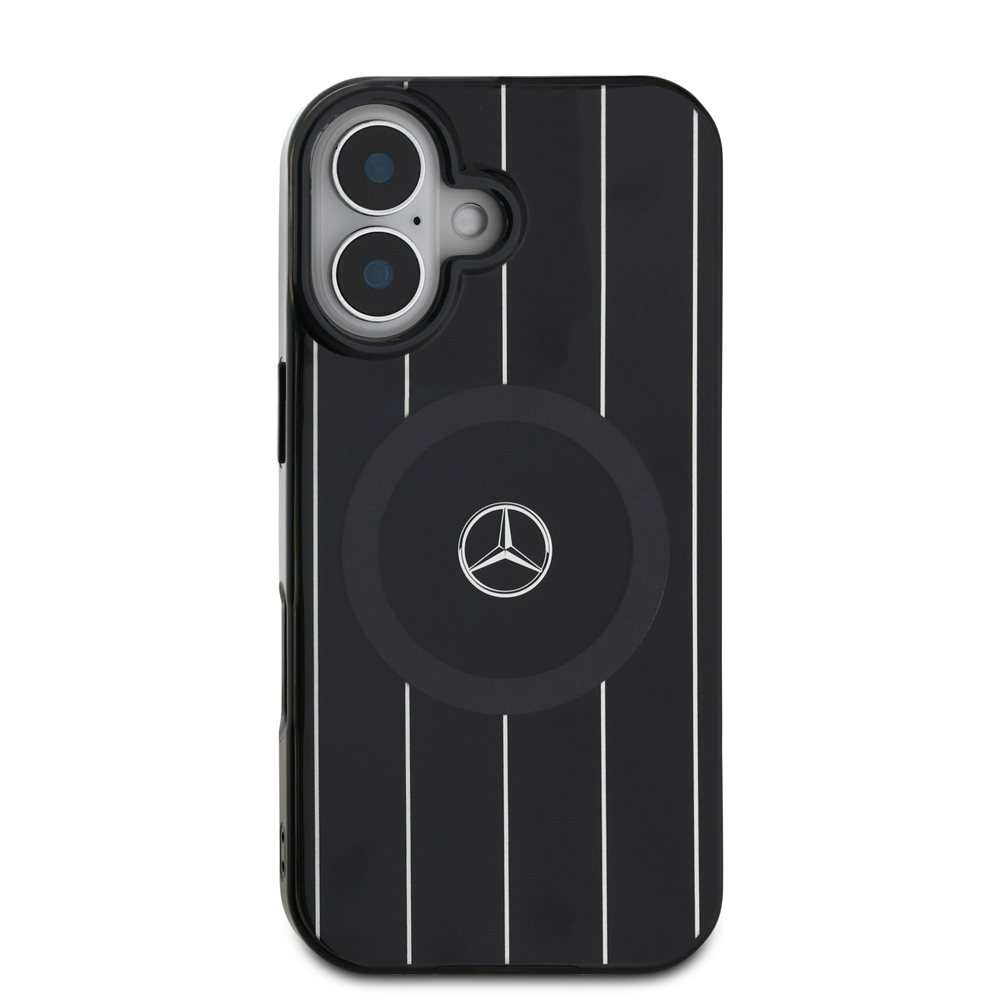 Apple iPhone 16 Kılıf Mercedes Benz Orjinal Lisanslı M-safe Şarj Özellikli Çift Katmanlı Paralel Çizgi Desenli Kapak