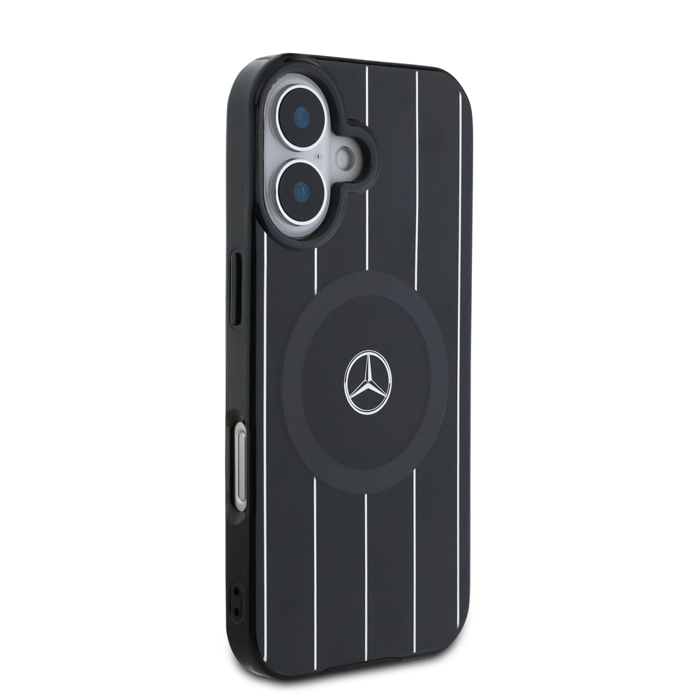 Apple iPhone 16 Kılıf Mercedes Benz Orjinal Lisanslı M-safe Şarj Özellikli Çift Katmanlı Paralel Çizgi Desenli Kapak