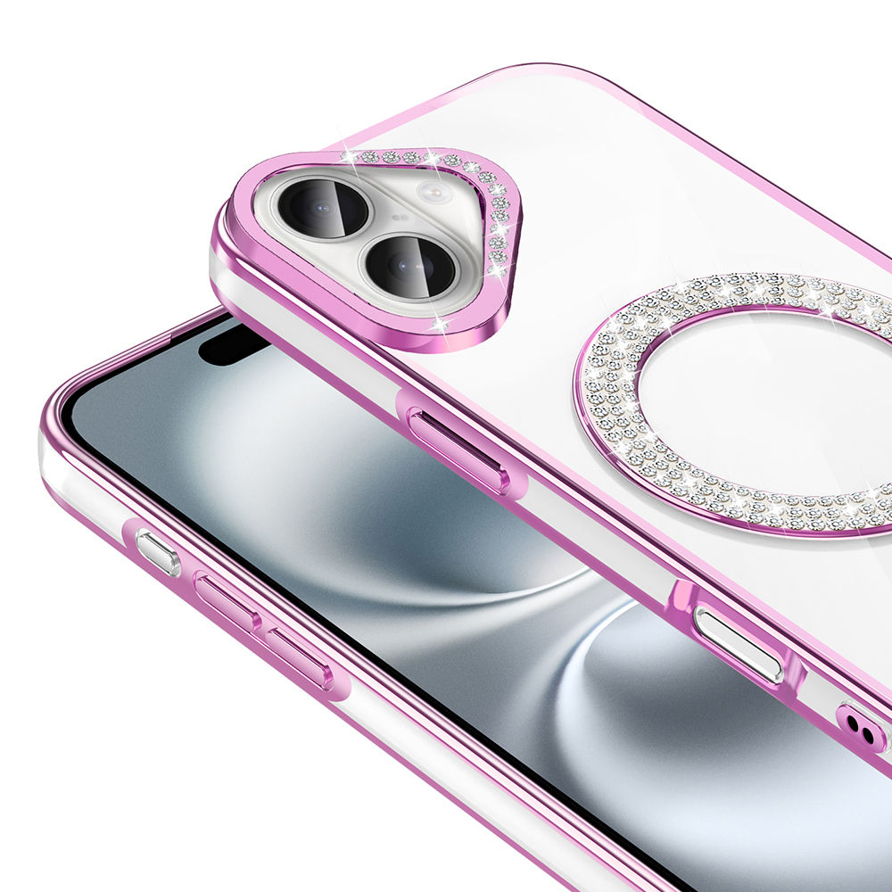 Apple iPhone 16 Kılıf Pırlanta Taş Tasarımlı M-safe Şarj Özellikli Zore Karetta Silikon Kapak