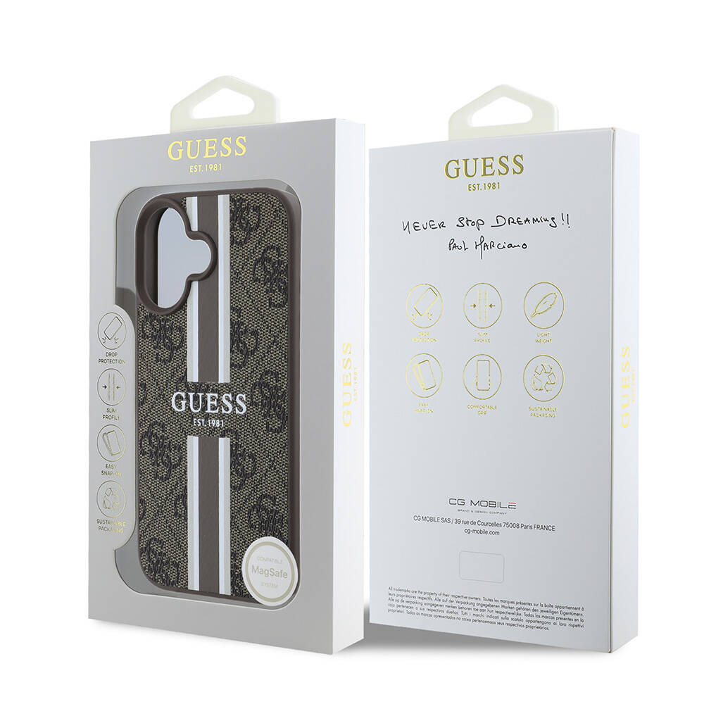 Apple iPhone 16 Plus Kılıf Guess Orjinal Lisanslı M-safe Şarj Özellikli 4G Şerit Tasarımlı Printed Kapak - Görsel 5