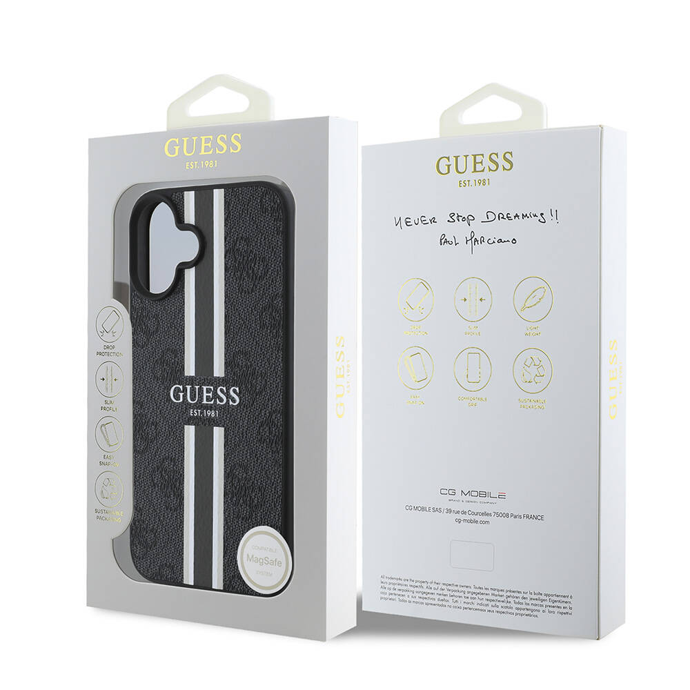 Apple iPhone 16 Plus Kılıf Guess Orjinal Lisanslı M-safe Şarj Özellikli 4G Şerit Tasarımlı Printed Kapak - Görsel 15