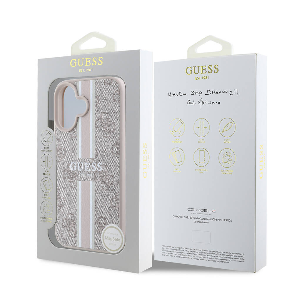 Apple iPhone 16 Plus Kılıf Guess Orjinal Lisanslı M-safe Şarj Özellikli 4G Şerit Tasarımlı Printed Kapak - Görsel 22