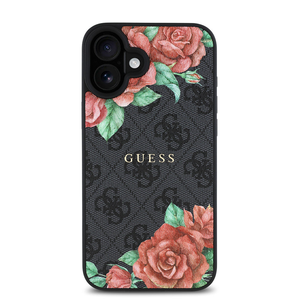Apple iPhone 16 Plus Kılıf Guess Orjinal Lisanslı M-safe Şarj Özellikli Gül Baskılı 4G Desenli Yazı Logolu Kapak - Görsel 3