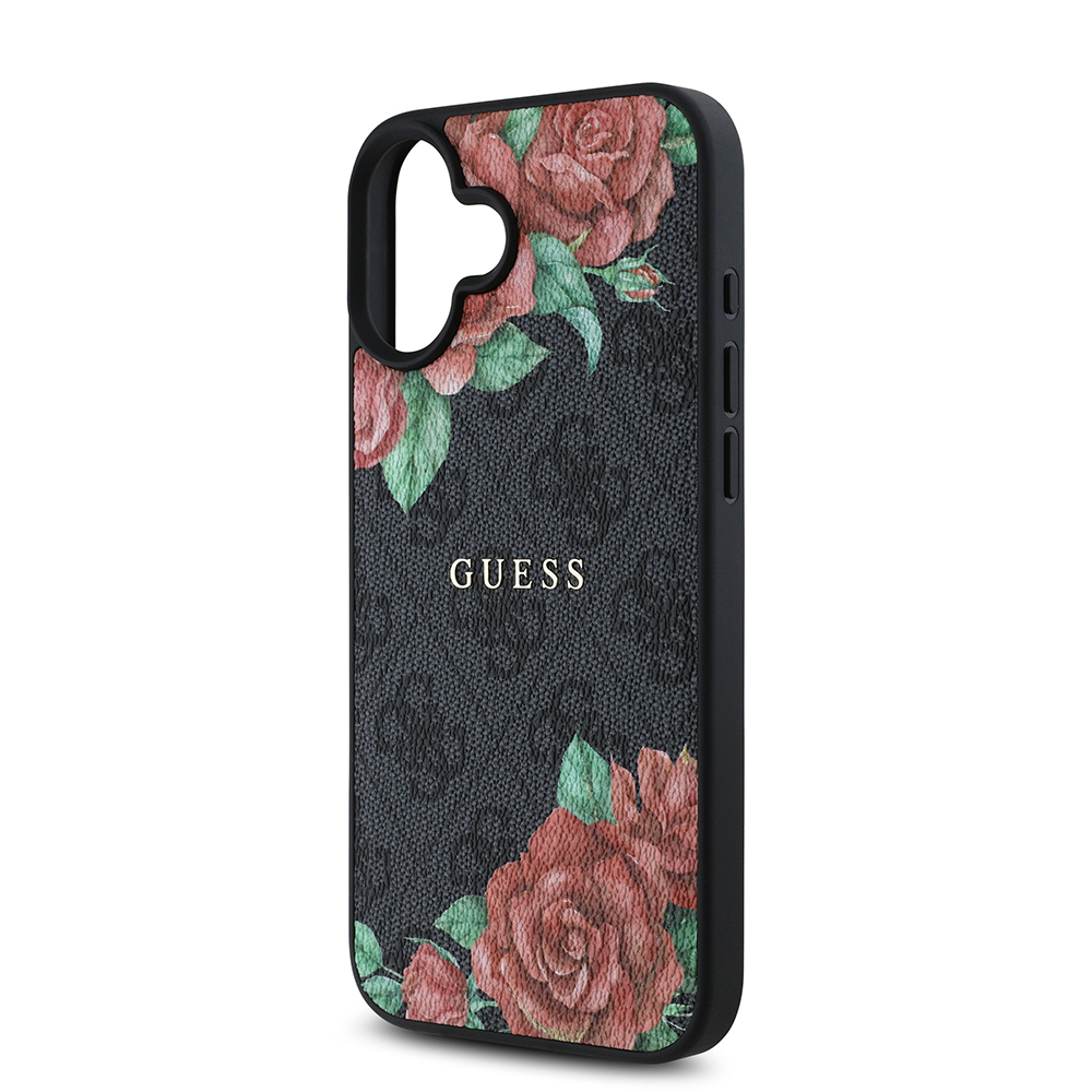 Apple iPhone 16 Plus Kılıf Guess Orjinal Lisanslı M-safe Şarj Özellikli Gül Baskılı 4G Desenli Yazı Logolu Kapak - Görsel 6