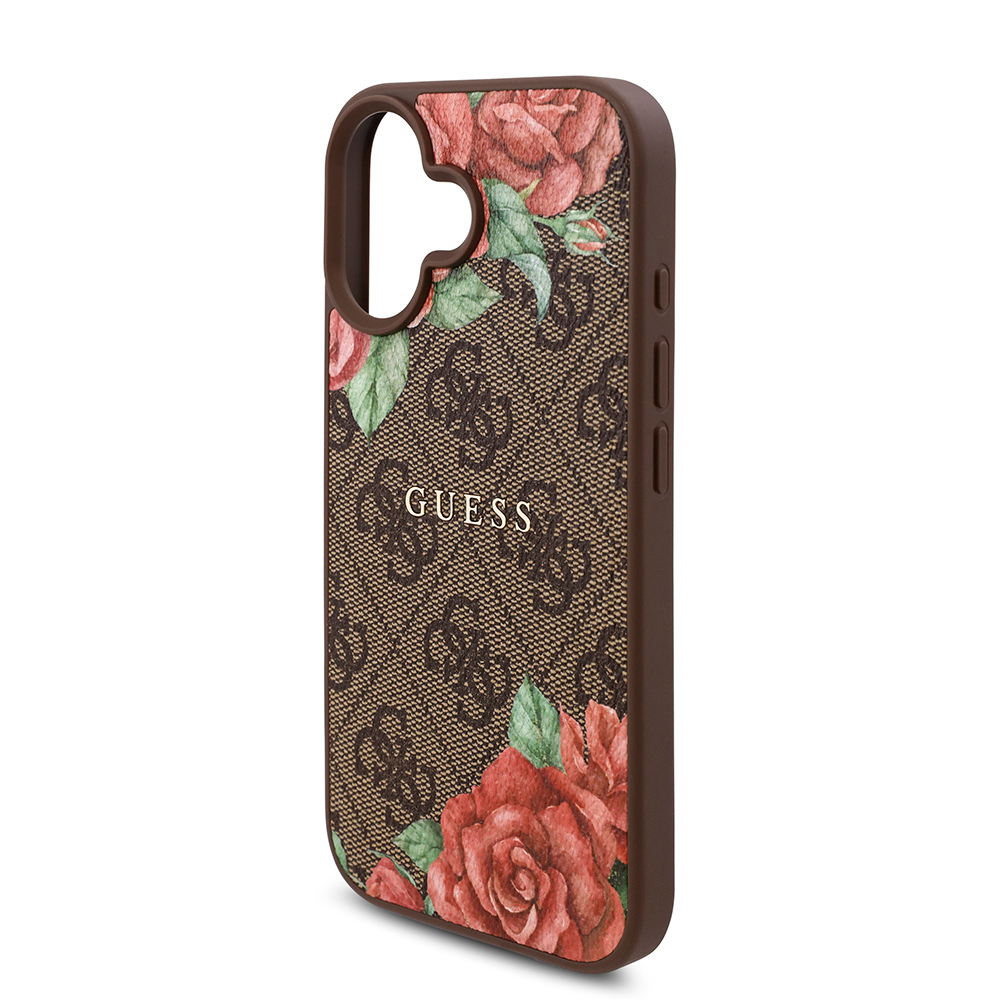 Apple iPhone 16 Plus Kılıf Guess Orjinal Lisanslı M-safe Şarj Özellikli Gül Baskılı 4G Desenli Yazı Logolu Kapak - Görsel 13