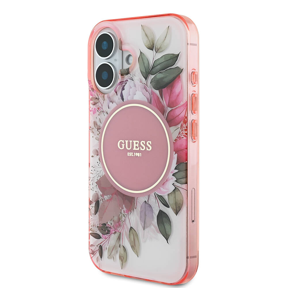 Apple iPhone 16 Plus Kılıf Guess Orjinal Lisanslı M-safe Şarj Özellikli IML Baskılı Yazı Logolu Flower Tonal Circle Kapak - Görsel 2
