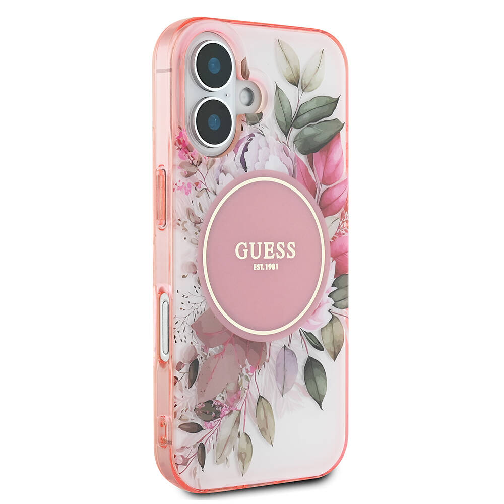 Apple iPhone 16 Plus Kılıf Guess Orjinal Lisanslı M-safe Şarj Özellikli IML Baskılı Yazı Logolu Flower Tonal Circle Kapak - Görsel 4