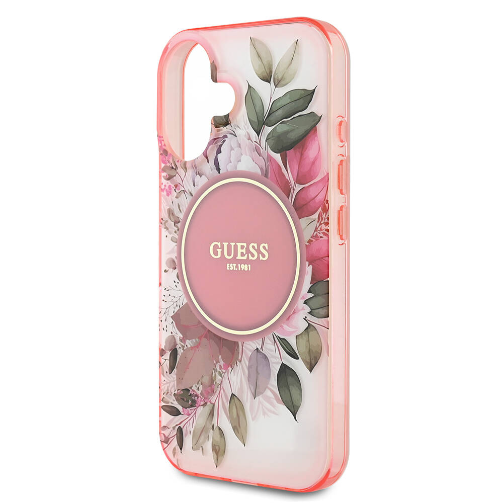Apple iPhone 16 Plus Kılıf Guess Orjinal Lisanslı M-safe Şarj Özellikli IML Baskılı Yazı Logolu Flower Tonal Circle Kapak - Görsel 6