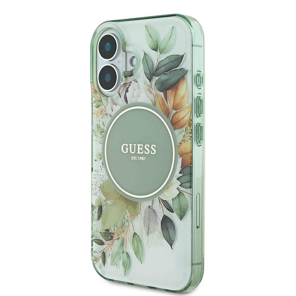 Apple iPhone 16 Plus Kılıf Guess Orjinal Lisanslı M-safe Şarj Özellikli IML Baskılı Yazı Logolu Flower Tonal Circle Kapak - Görsel 9