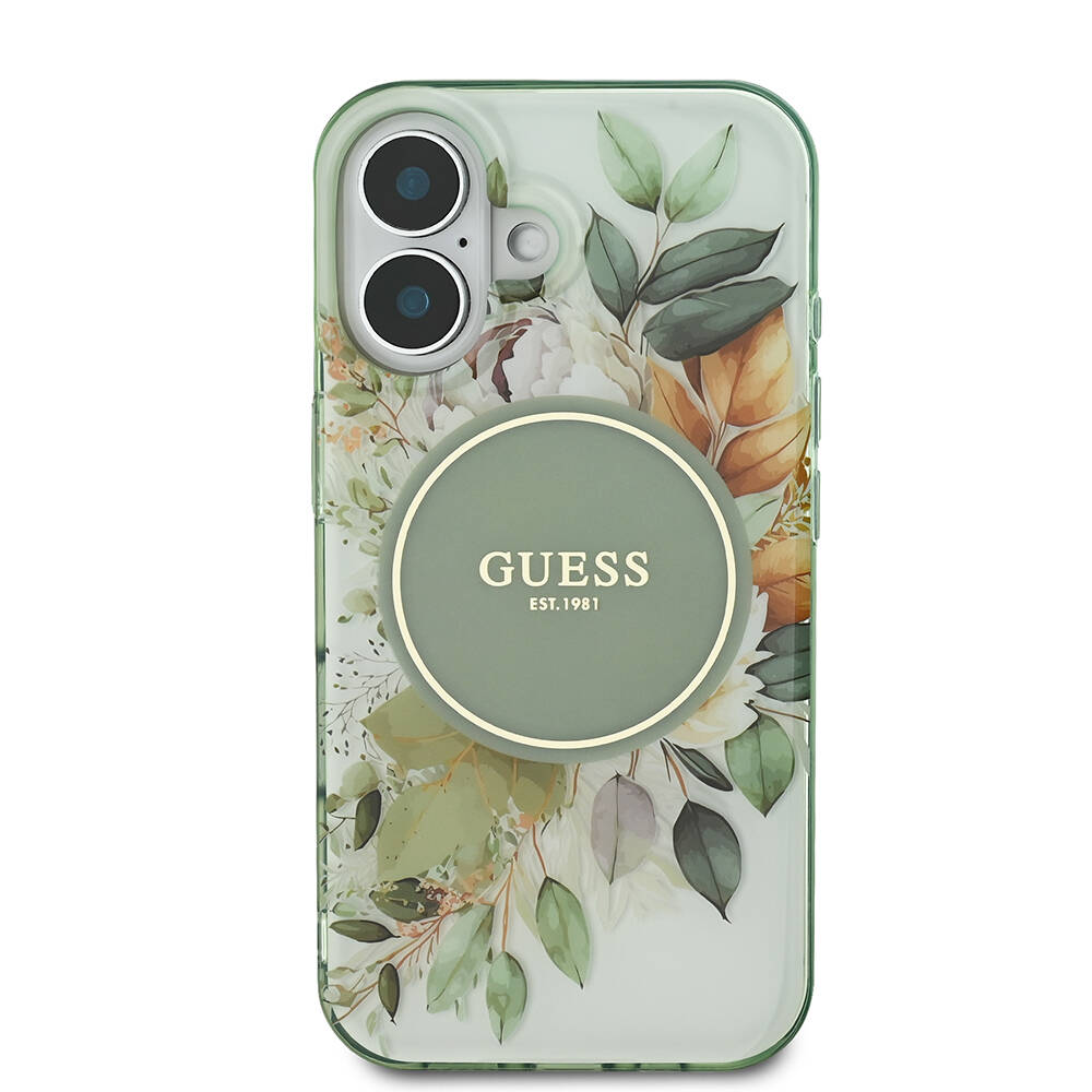 Apple iPhone 16 Plus Kılıf Guess Orjinal Lisanslı M-safe Şarj Özellikli IML Baskılı Yazı Logolu Flower Tonal Circle Kapak - Görsel 10