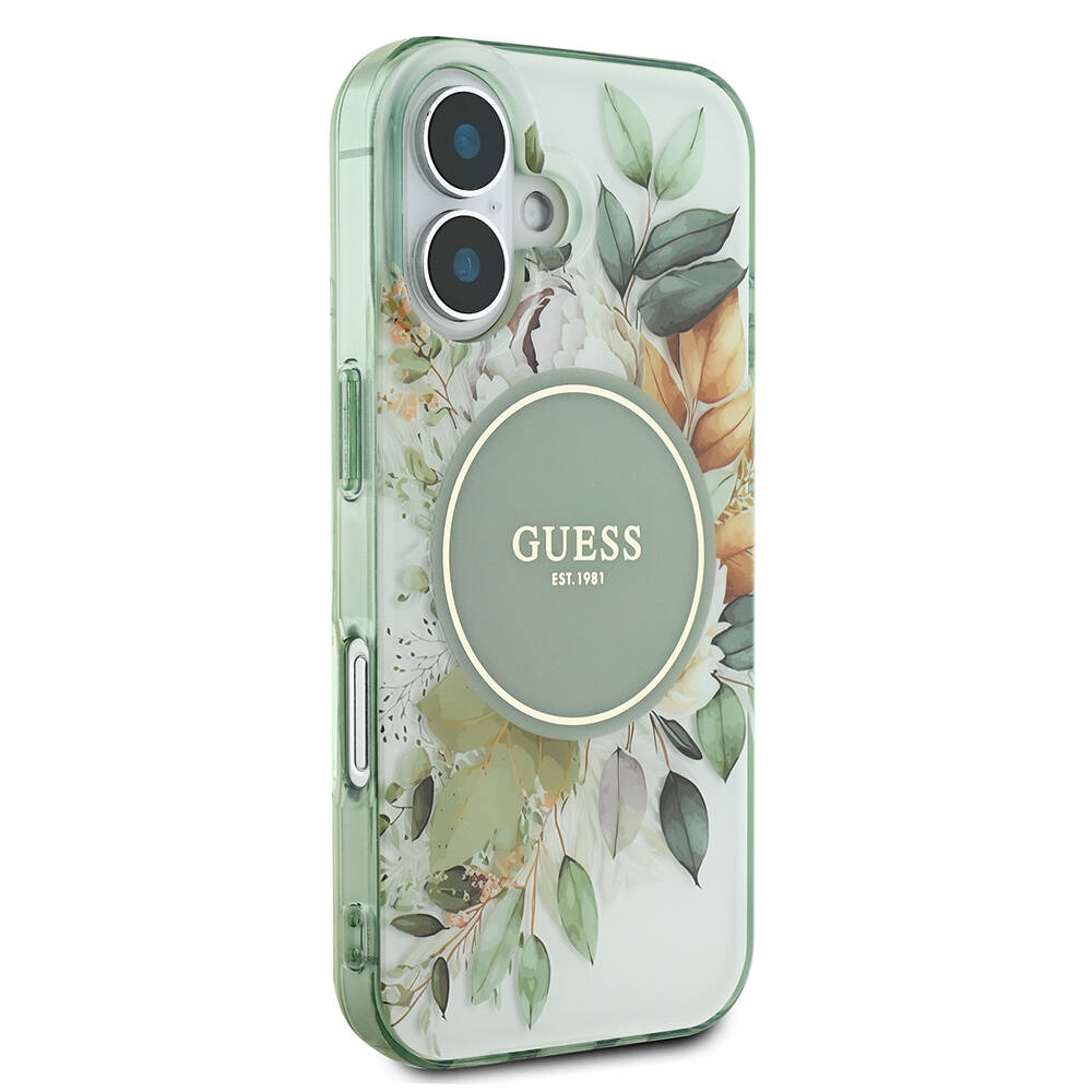 Apple iPhone 16 Plus Kılıf Guess Orjinal Lisanslı M-safe Şarj Özellikli IML Baskılı Yazı Logolu Flower Tonal Circle Kapak - Görsel 11