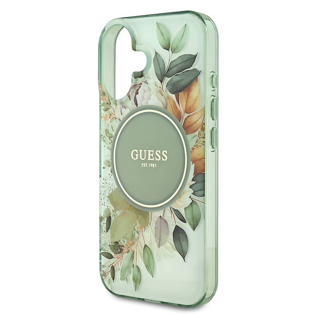 Apple iPhone 16 Plus Kılıf Guess Orjinal Lisanslı M-safe Şarj Özellikli IML Baskılı Yazı Logolu Flower Tonal Circle Kapak - Görsel 13